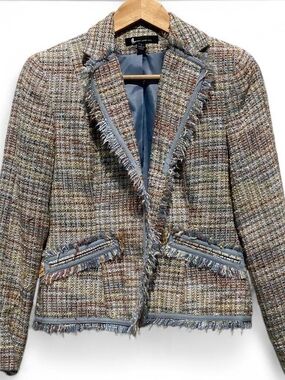 Y2K Larry Levine Multicolor Tweed Blazer With Matching Pleated Skirt 2pc Set